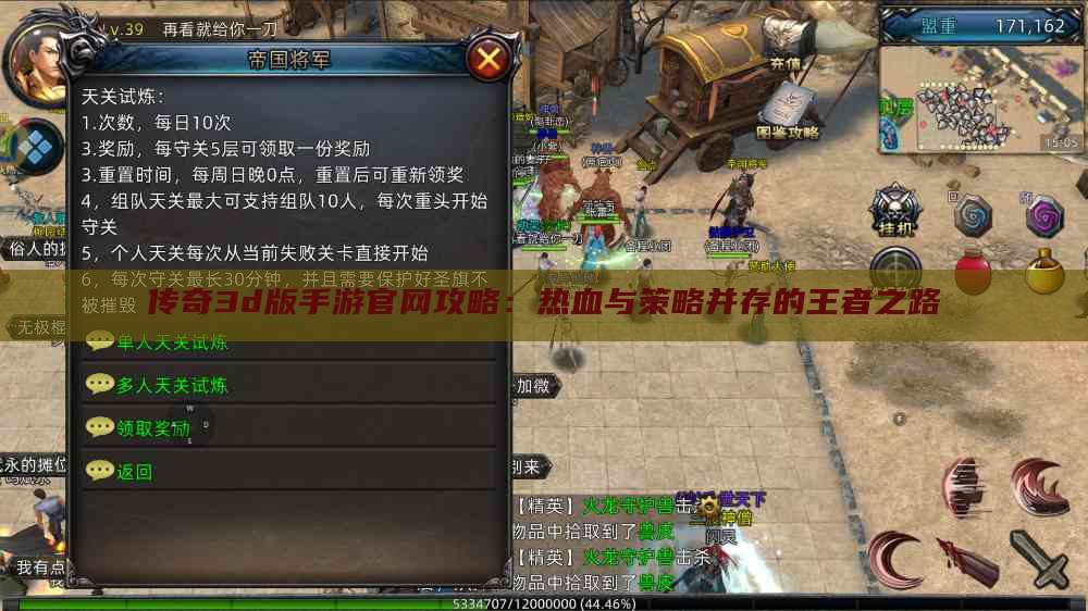 传奇3d版手游官网攻略：热血与策略并存的王者之路